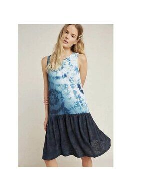 Anthropologie Saturday/Sunday Maisie Tie Dye Dress L NEW Blue White Boho Flowy